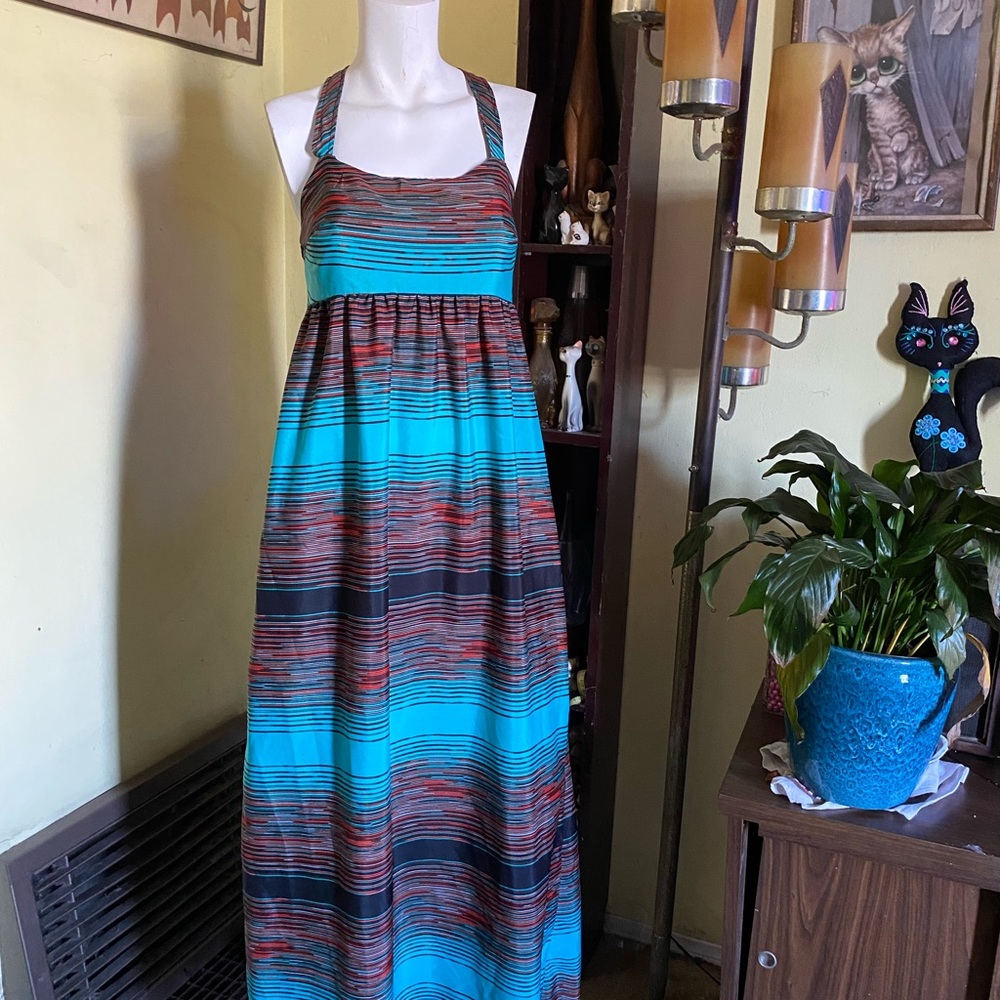 Ladies long strip boho summer hippie maxi dress picnic festival beach vacation